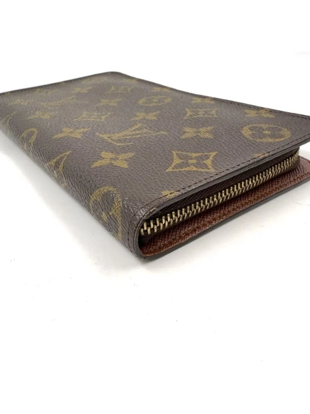 Louis Vuitton Porto Monnaie Zip Monogram Leather Brown Round Zippy Wallet Gold